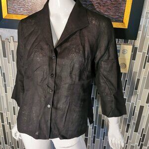 Talbots Irish Linen Button Shirt Womens 12 3/4 Sleeves Black like new 0311
